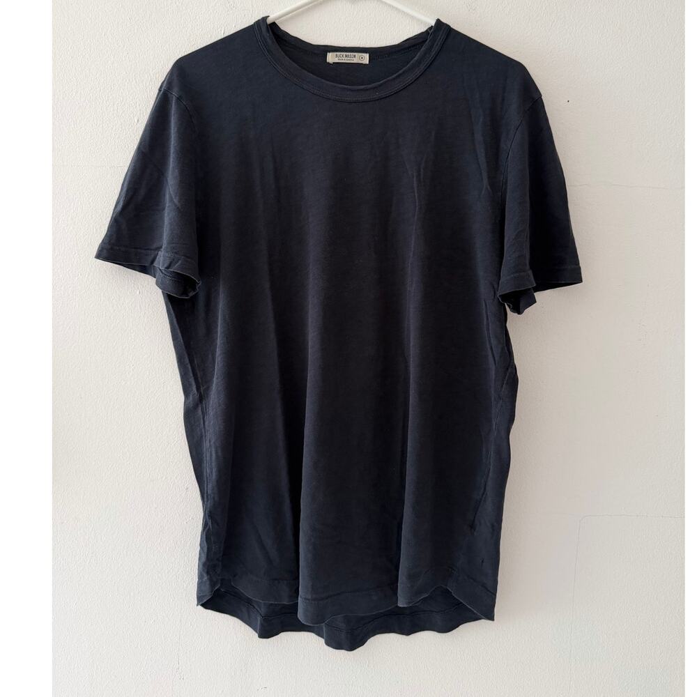 Buck Mason Curved Hem Pima T Shirt Mens Medium Black Short Sleeve Crew Neck LN